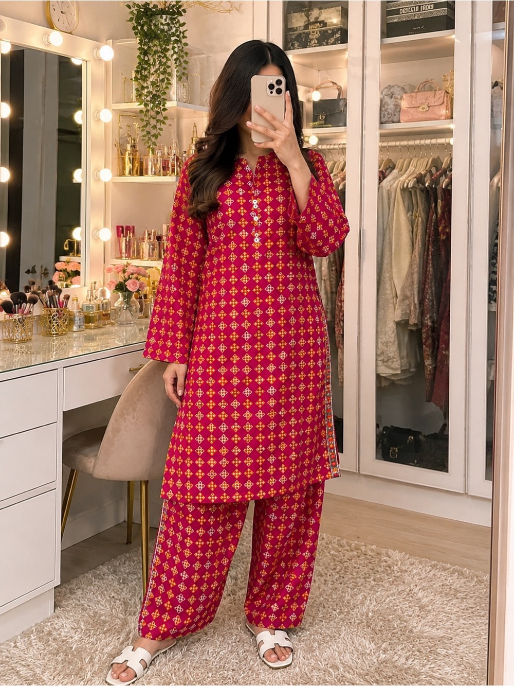 Women’s Pink Printed Lounge Set - Comfortable Two-Piece Pajama Set